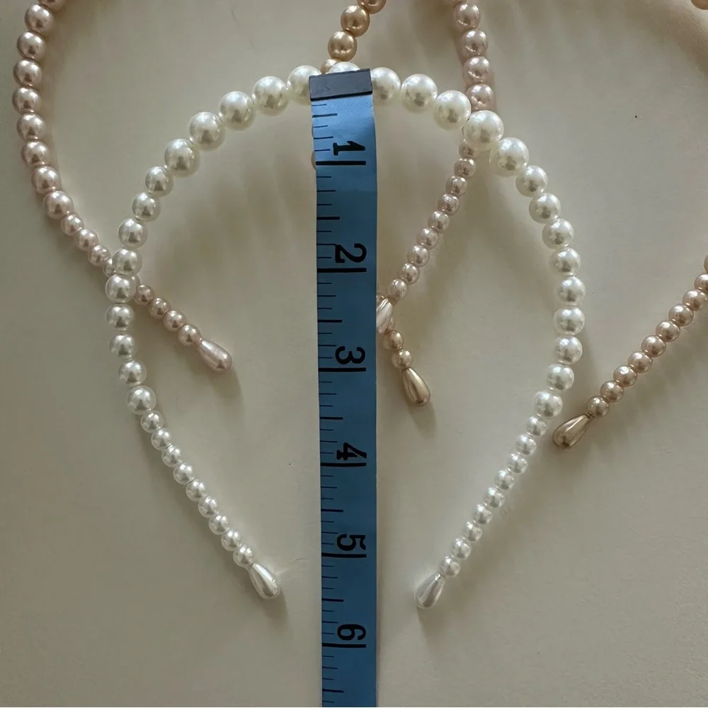 Anthro 🤍 Set of 3 Pearl Headbands - Cream, Gold, and Pink - Picture 4 of 4